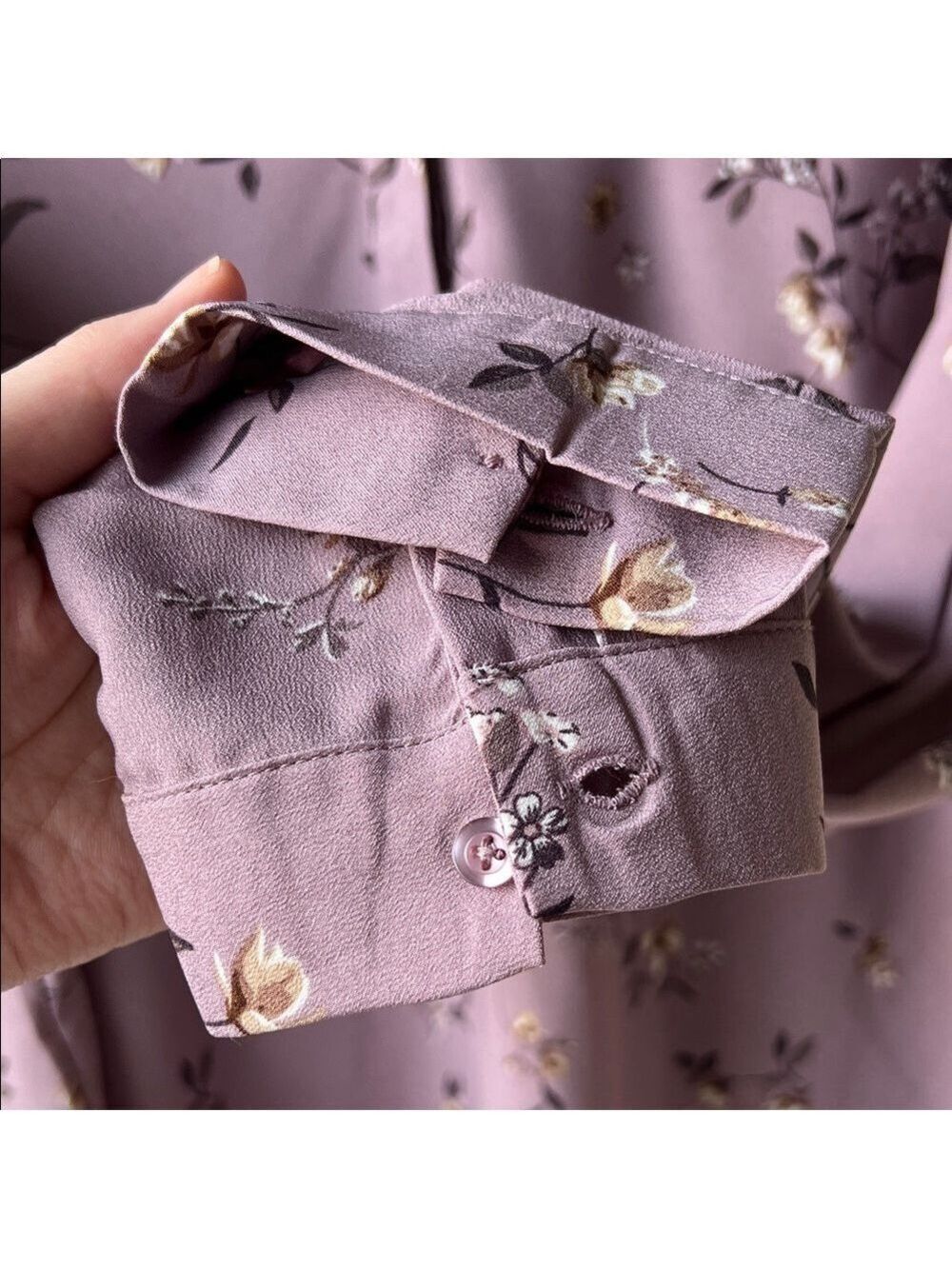 Hilary Radley Mauve Floral Long Sleeve Blouse Top - Picture 8 of 10